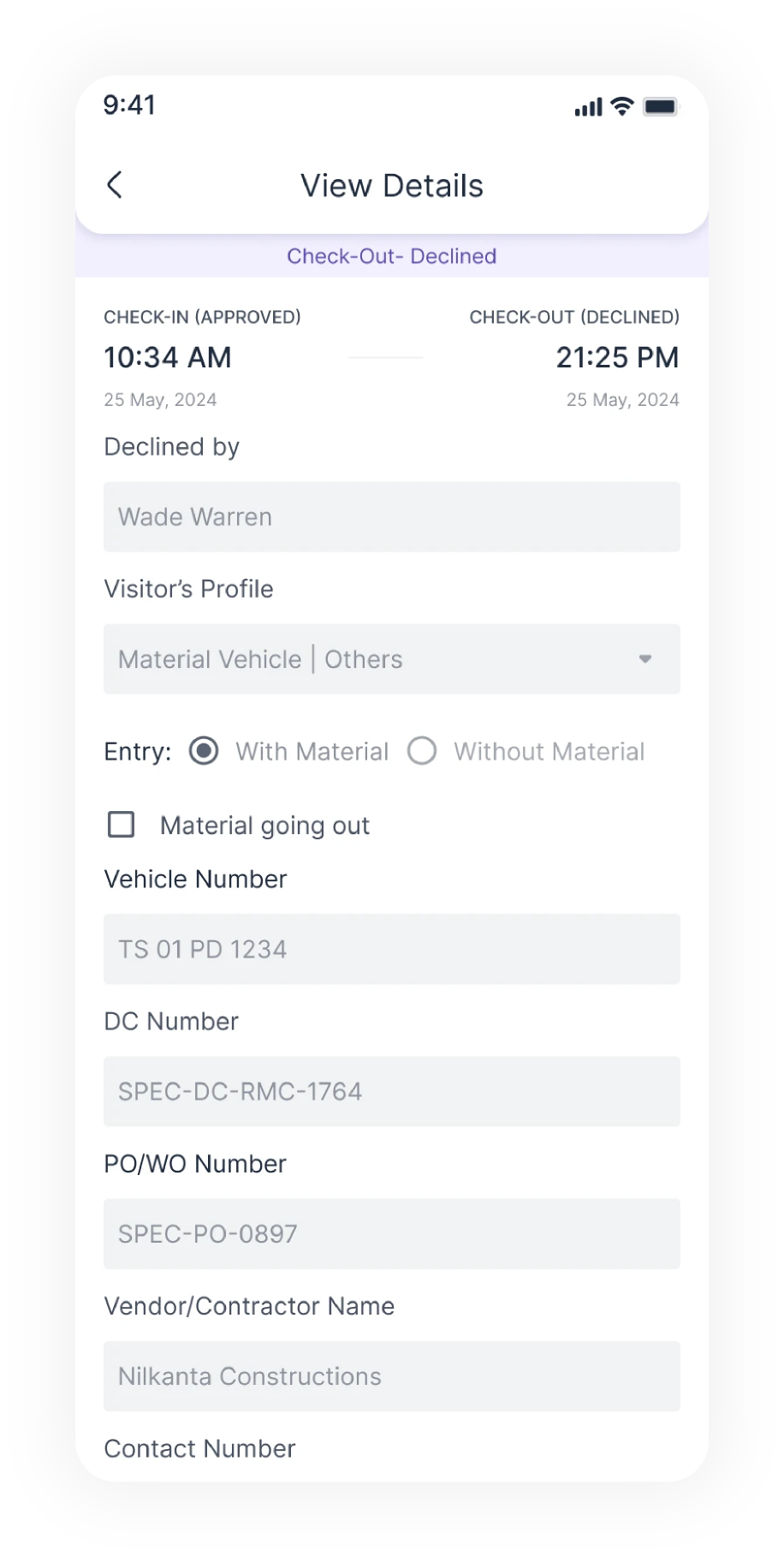 View details - check-out declined